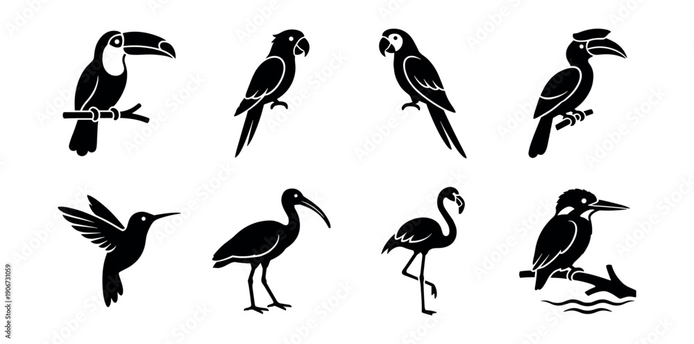 Fototapeta premium Bird silhouette icons set