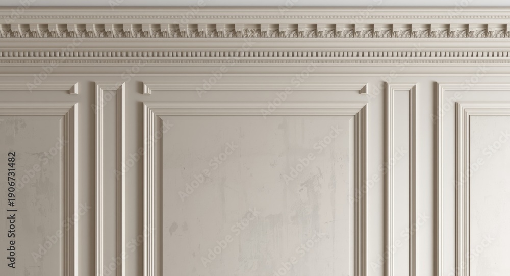 Obraz premium Elegant interior backdrop crafted with gypsum moldings cornice panels and baseboard details