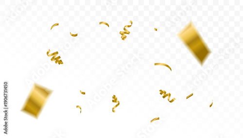 Dynamic shower of glistening golden confetti and sparkling ribbons, perfect for festive occasions and joyous celebrations, adding sparkle to any event