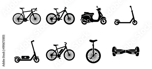 Personal transportation silhouette icons set