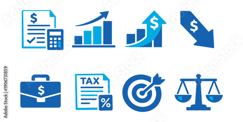 Finance and Business Blue Icons Set