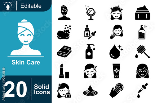 Skincare icons set vector illustration of skin care products and treatments for beauty and health