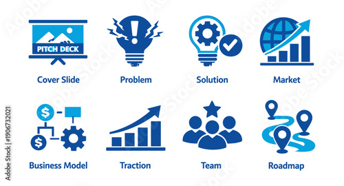 Business Pitch Deck Blue Icon Set
