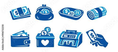 Money and Finance Blue Icons Set