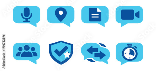 Blue speech bubble icon set