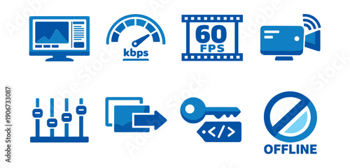 Technology and Media Blue Icons Set