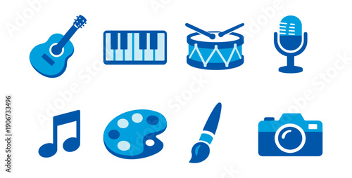 Blue music and art icons set