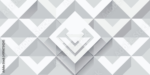 A seamless geometric pattern with repeated white and grey arrow-like shapes forms a modern, clean, and abstract background.
