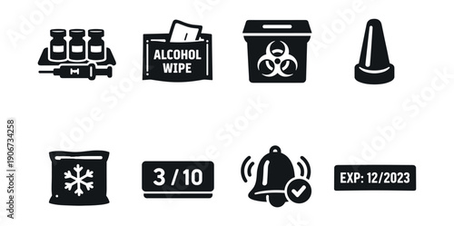 Medical and laboratory black and white icons set