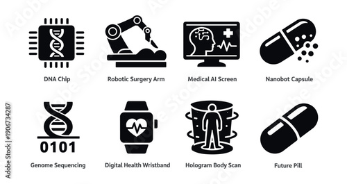 Futuristic Medical Technologies Icon Set