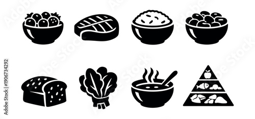 Food and nutrition silhouette icons set