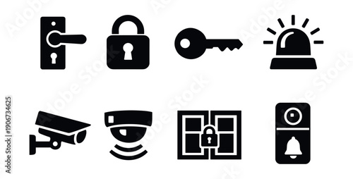 Security Measures Black and White Icons Set