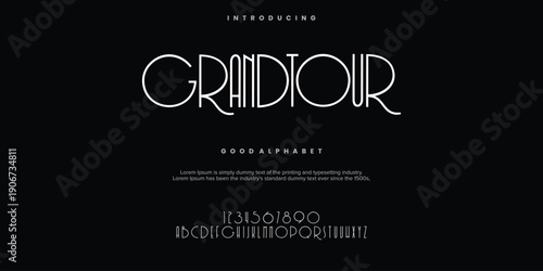 Grandtour Modern abstract digital alphabet font. Minimal technology typography, Creative urban sport fashion futuristic font and with numbers. vector illustration