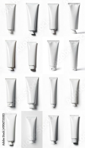 Collection of A close-up shot of a tube of cream against a white backdrop.