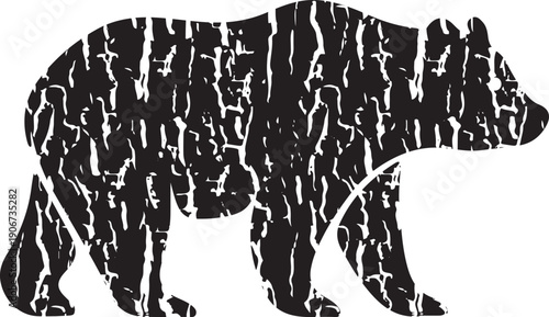 Distressed black and white bear silhouette