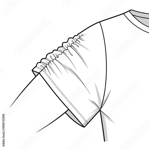 Illustration of a fashionably ruched sleeve with intricate detail, isolated on a white background