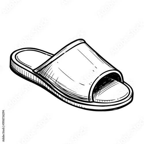 Illustration of an open-heel slipper isolated on a white background, showcasing detailed line art and shading