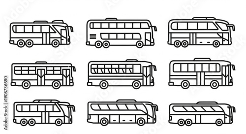 Collection of various bus outlines for transportation themes.