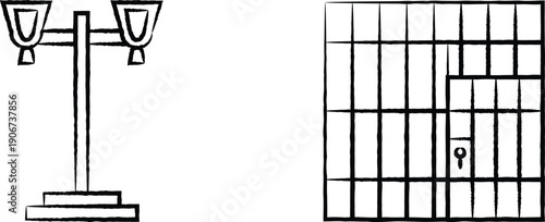 vector illustration of a silhouette of a cage, Black and white illustration of a domed, circular birdcage with a small rectangular door