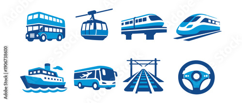 Transportation blue icons set