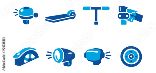 Scooter components blue icons set