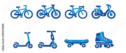 Transportation blue icons set