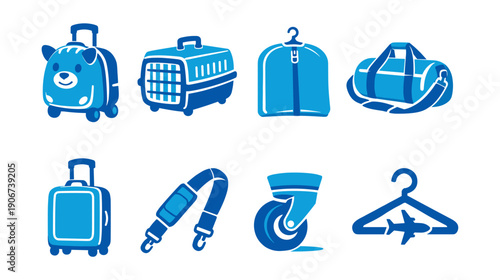 Travel and transportation blue icons set