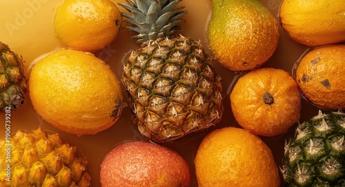 Exotic summer fruits refreshed by water immersion