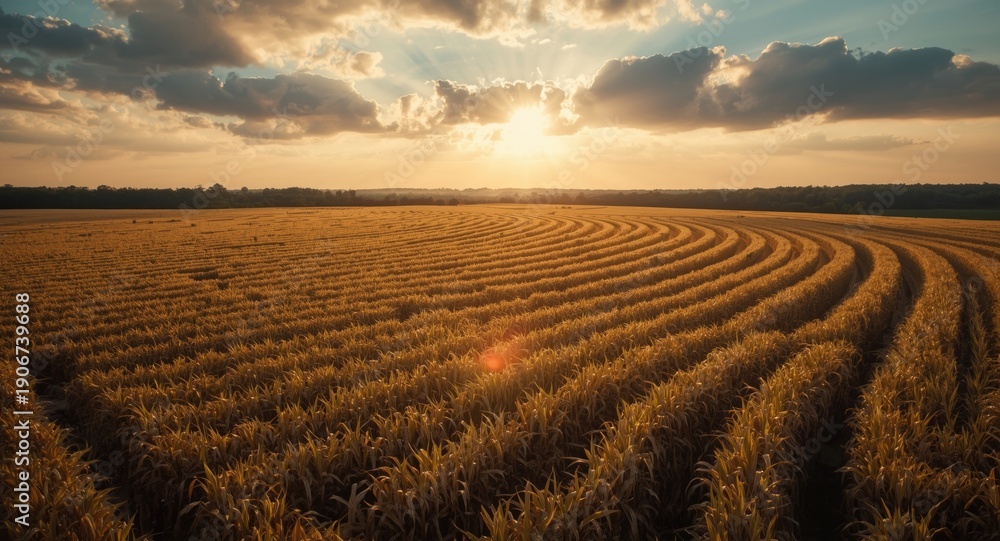 Obraz premium Drone shot revealing a detailed cornfield maze layout