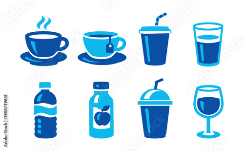 Beverage blue-toned icons set