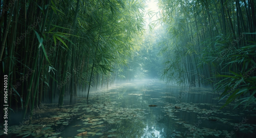 Obraz premium Lush water bamboo species prospering in natural wetland environment