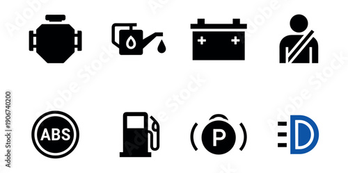 Automotive dashboard warning lights icon set