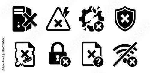 Error and warning interface icons set