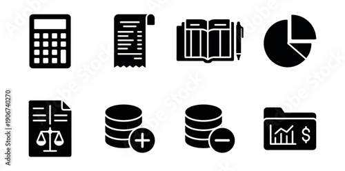 Business and finance black and white icons set