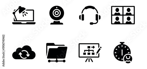 Digital Office Black and White Icon Set