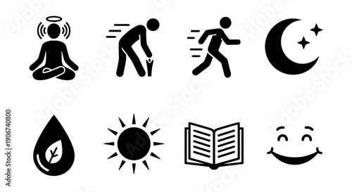 Emotions and nature bold icons set