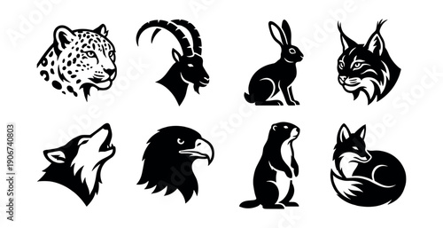 Animal silhouettes collection in black and white