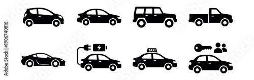 Vehicle silhouette icons set