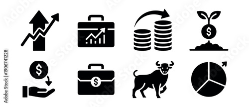 Finance and Investment Black Icons Set