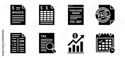 Finance and Business Black and White Icons Set