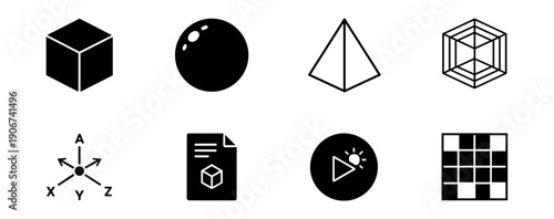 3D Modeling and Design Icons Set
