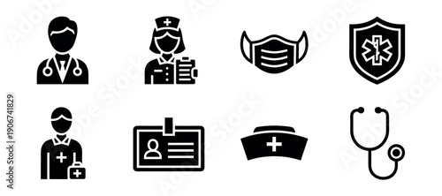Medical and Healthcare Silhouette Icons Set