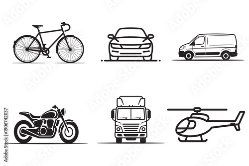 Transportation Line Art Icon Set Minimalist Vector