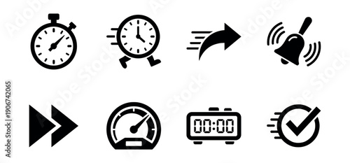 Time and speed black icons set