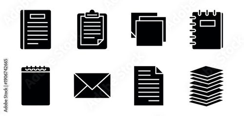 Office and Document Monochrome Icons Set