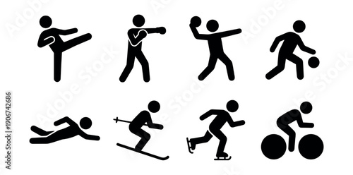 Sports and Physical Activities Stick Figure Icons Set