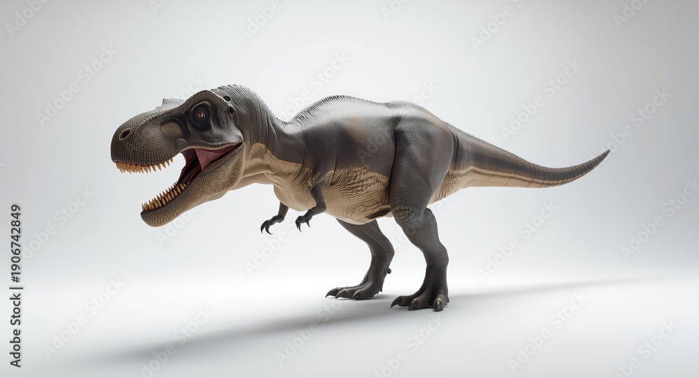 Fototapeta premium Clean white background featuring machine intelligence created Tyrannosaurus hologram