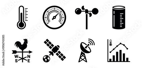 Weather and meteorology black icons set