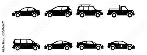 Vehicle silhouette icons set