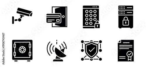 Security and protection silhouette icons set
